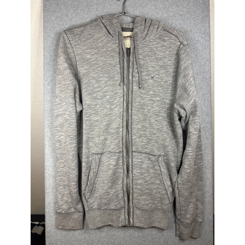 Hollister Mens Full Zip Hoodie Gray Marl Fleece Lined Sweatshirt Large